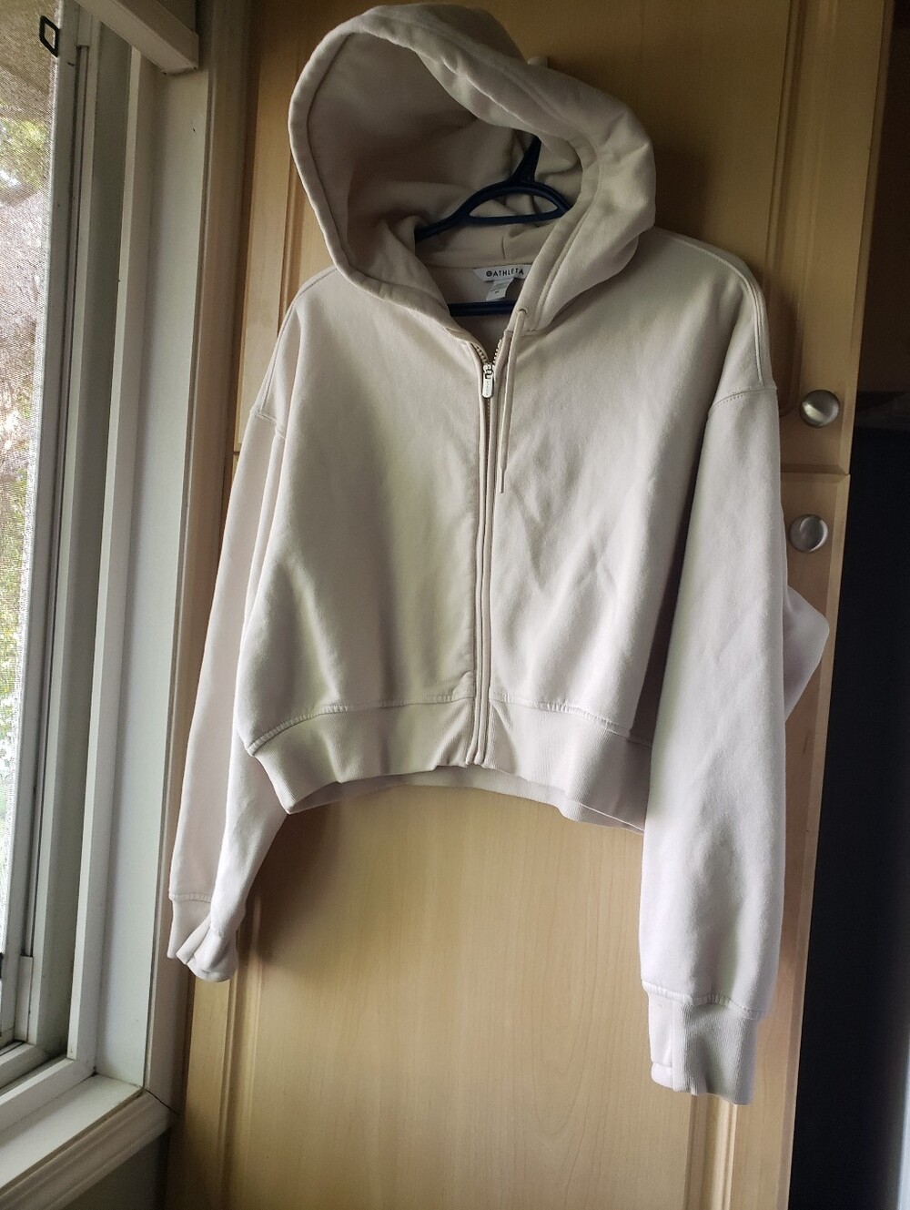 Athleta Cropped Zip Hoodie in Cream